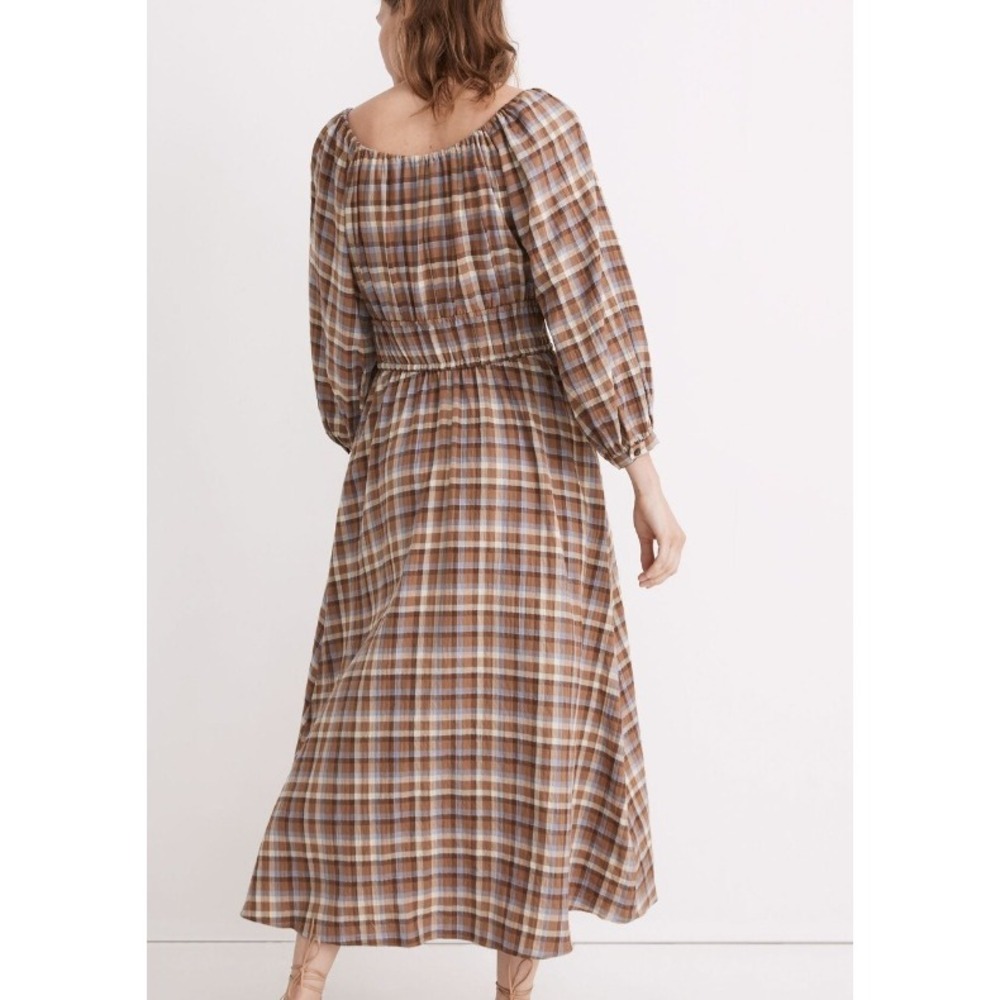 Madewell Brown Plaid Long Sleeve Midi Dress - Picture 4 of 8